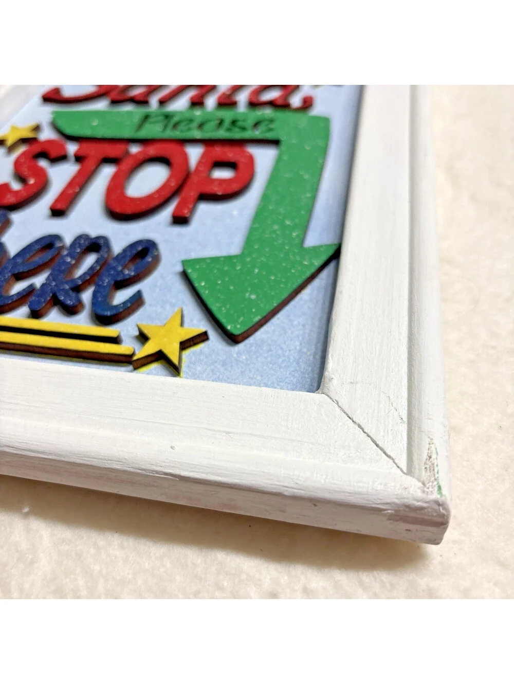 Handpainted Santa Please Stop Here 3D Laser cut Wooden Sign 13 x 9 x 1